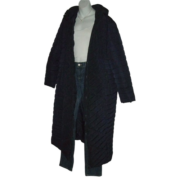 Elora Coat Puffer Long Full Length Warm Ski Winter Vacation Navy Blue Heavy Hood - Picture 6 of 16